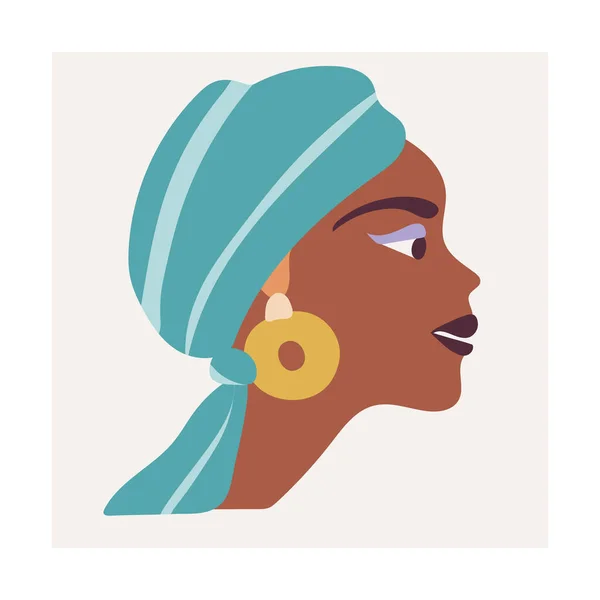 Affiche Avec Portrait Féminin Africain Abstrait Dans Turban Grandes Boucles — Image vectorielle