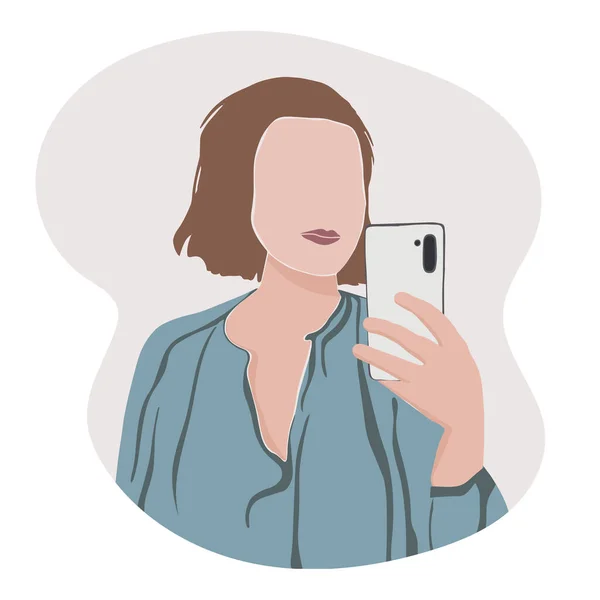 Portrét Abstraktní Dívky Moderním Minimalistickém Stylu Žena Která Fotí Selfie — Stockový vektor