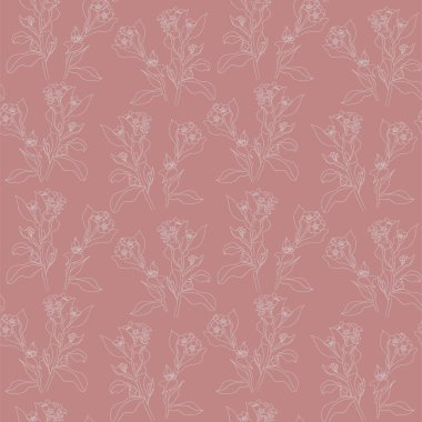 Bahar ve yaz çiçeklerinin kusursuz deseni. El yapımı kır çiçekleri. Çizgi çalışması. Ekoloji ve koruma teması. Kağıt, örtü, kumaş, hediye paketi için. Vektör illüstrasyonu.