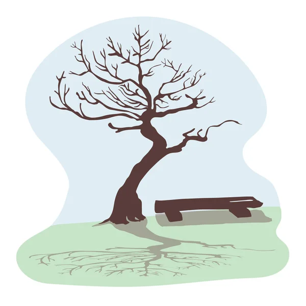 Ένα Ξηρό Γέρικο Δέντρο Και Μια Όμορφη Σκιά Τρανκ Και — Διανυσματικό Αρχείο