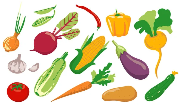 Zestaw Różnych Warzyw Wegańskie Zdrowe Jedzenie Zbieraj Zdrową Żywność Elementy — Wektor stockowy