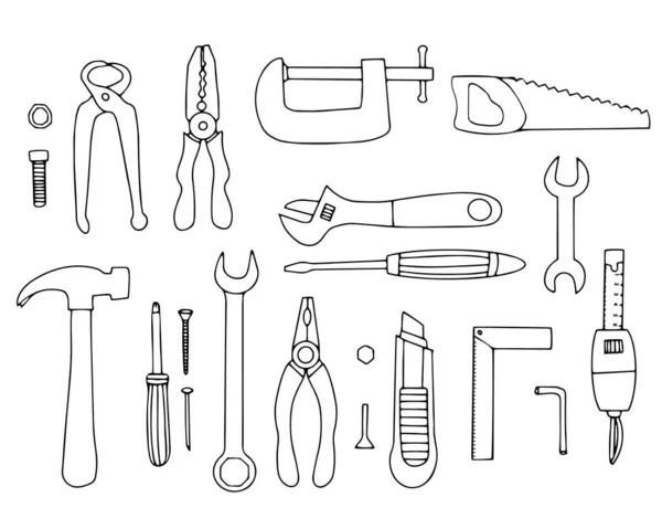 Conjunto Herramientas Para Reparación Construcción Elementos Vectoriales Para Diseño Dibujo — Vector de stock