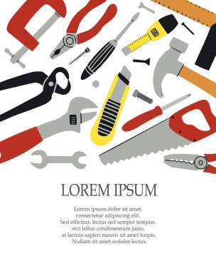 Tamir için inşaat aletleri. Vektör düz arkaplan çizimi şablonu. Ev yenileme konsepti