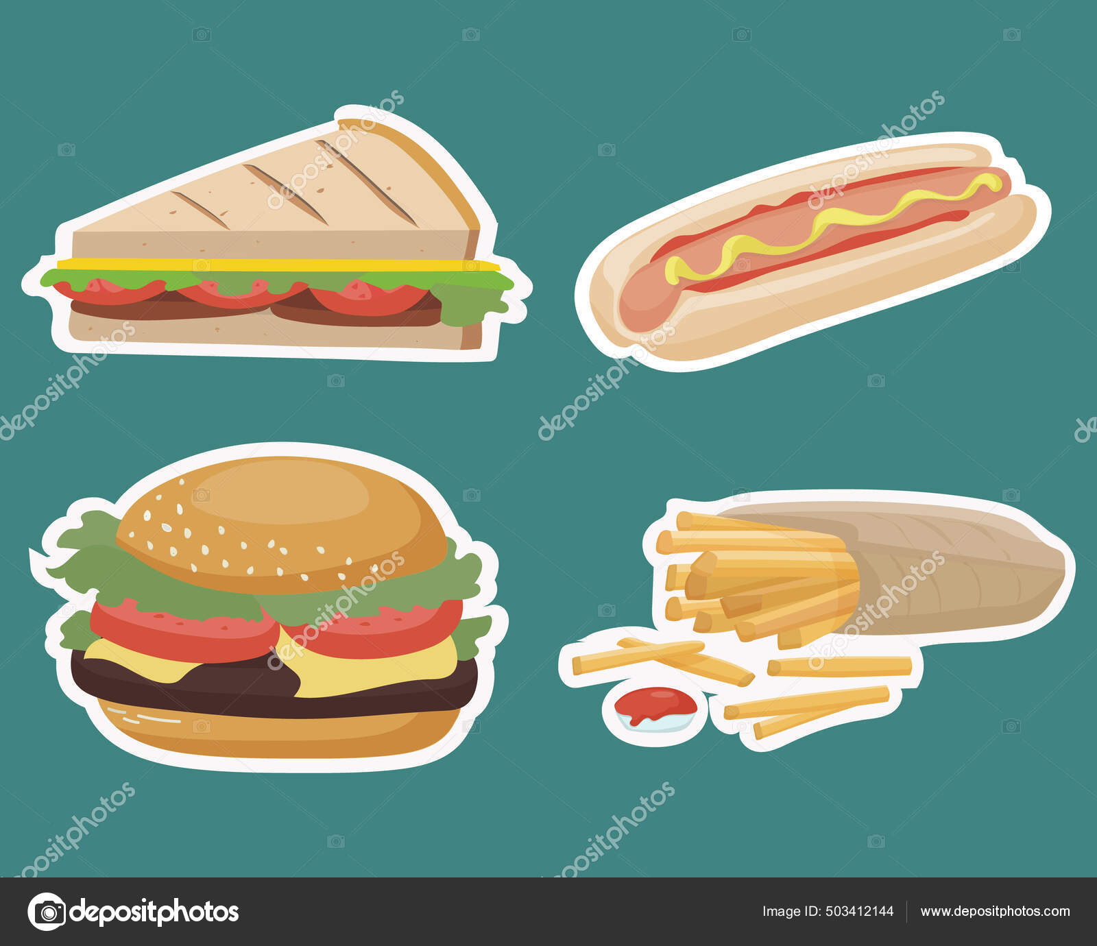 Vector Comida Rápida Comida Para Llevar Pegatinas Juego