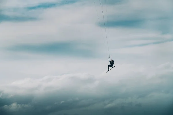 Kite Surf Tempestade Inverno Com Saltos Altos Extremos Scheveningen Países — Fotografia de Stock