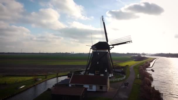 Egy Hollandiai Szélmalom Drónlövése Holland Szélmalom — Stock videók