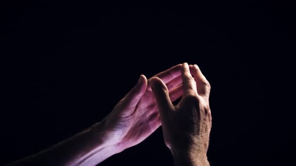 Застрелен Мужские Руки Крупным Планом Собираются Вместе Молятся Жест Поздороваться — стоковое видео