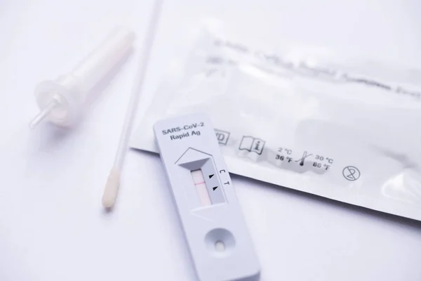 Sars Cov 2 rapid antigen test nasal kit. Self test. test at home. Corona, Covid 19 — Stock Photo, Image