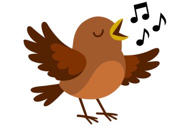 Cute cartoon vector illustration of bird singing