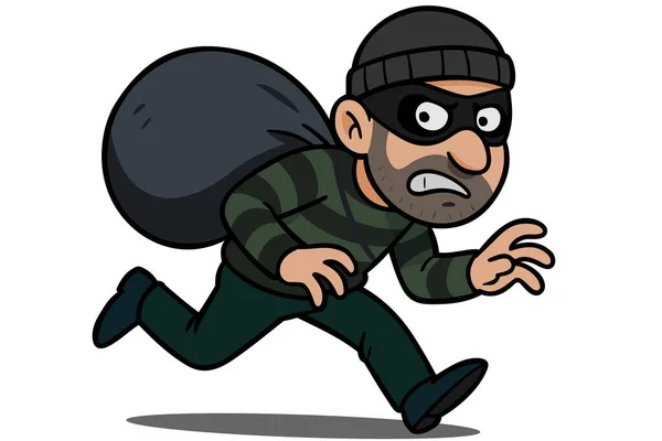 Sırtında çantasıyla koşan maskeli bir hırsız.