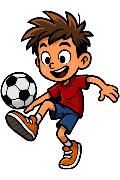 Futbol oynayan küçük bir çocuğun karikatür çizimi..