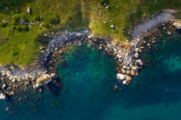 Isla Con Costa Rocosa Mar Azul Drone Imagen — Foto de Stock