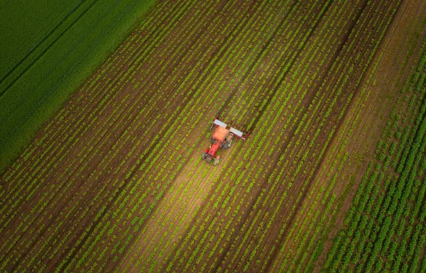 Red Tractor Field — Stock Photo, Image
