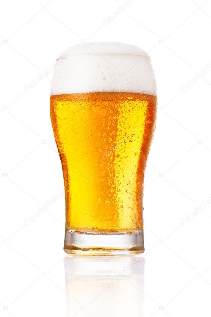 Glass of light beer isolated on a white background.