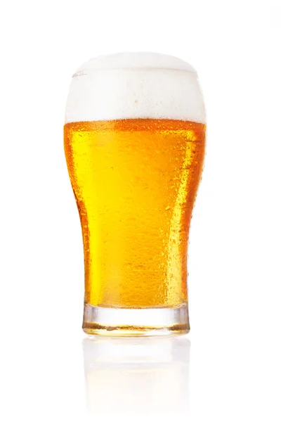 Glass of fresh beer with cap of foam isolated on white backgroun — Stock Photo, Image