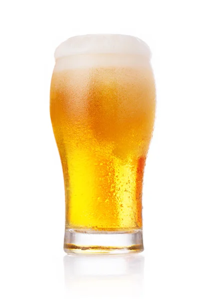 Glass of fresh beer with cap of foam isolated on white backgroun — Stock Photo, Image