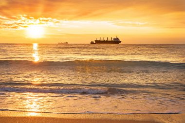 zonsondergang, schip, zeegemi, deniz, gün batımı.