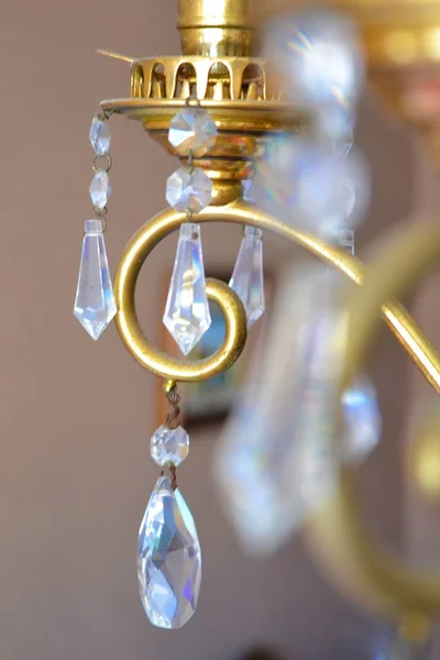Detail Shot Golden Chandelier Crystal Tears — Stock Photo, Image