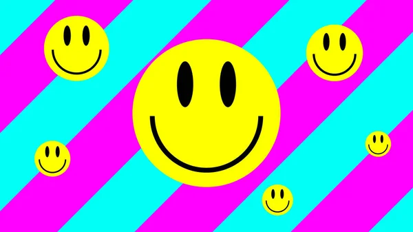 Smiley Face. Lsd Poster. Digital Urban Colorful Smile. Acid Style Wallpapers. Acid Smile On Pink And Blue Geometric Background — Stock Vector