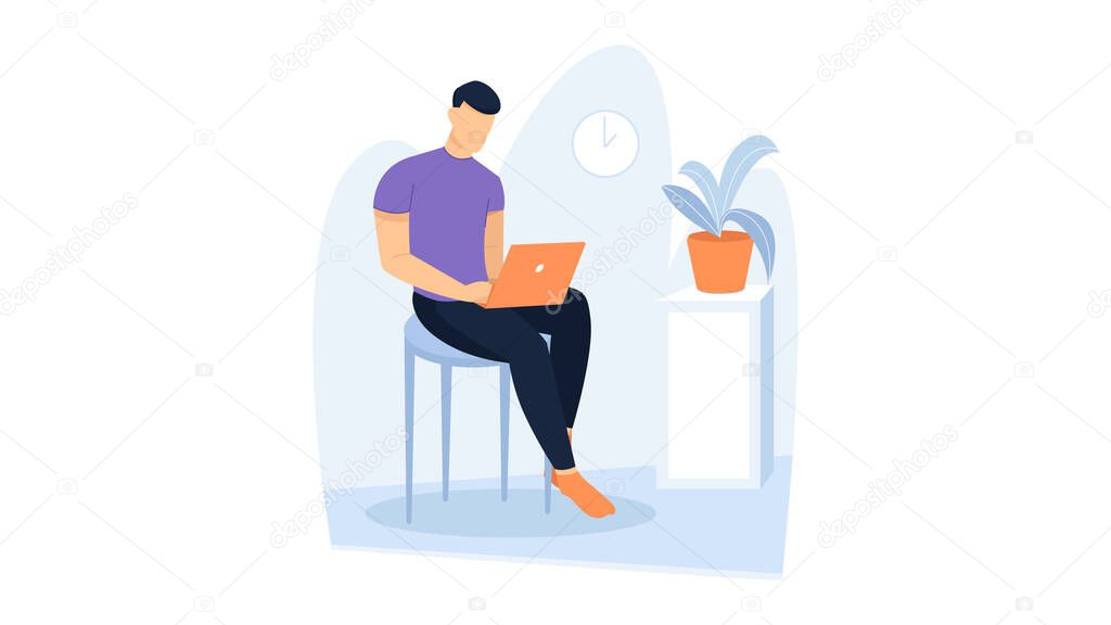 A man sitting on a chair and working at home. Work illustration