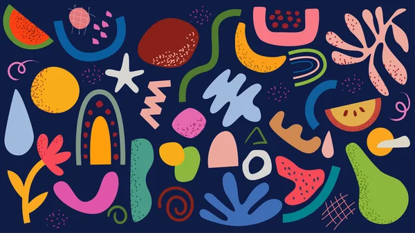 Bir dizi soyut patern. El çizimi şekiller ve karalama nesneleri. Soyut şekiller arka plan. Asgari kapak tasarımı. 