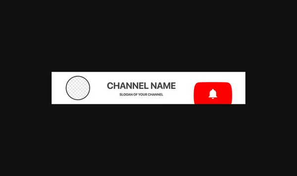 Nome do canal Lower Third. Banner de transmissão para vídeo em fundo preto. Placeholder para o logotipo do canal. — Vetor de Stock
