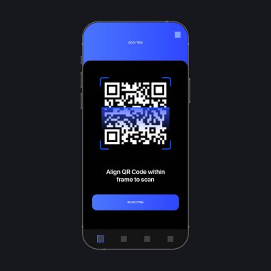 QR Kod Tarayıcı UI Ekran Kavramı. Dijital tarayıcı. Analitik Uygulama