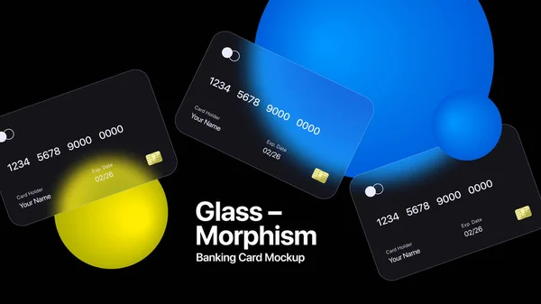 Jeu de cartes bancaires Glassmorphism. Présentation générale Slide Mockup. Modèle de carte de paiement numérique — Image vectorielle
