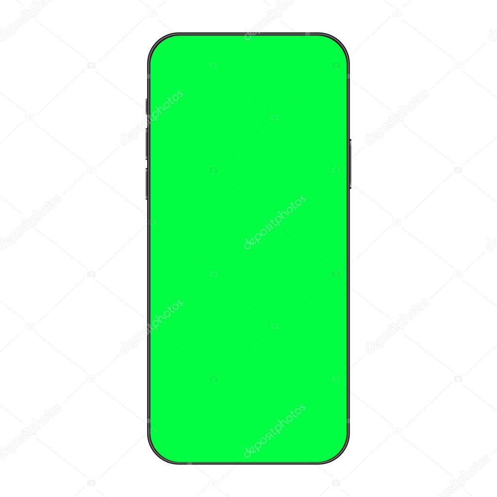 Smartphone Realistic Blank Vector Mockup with Green Chromakey Screen