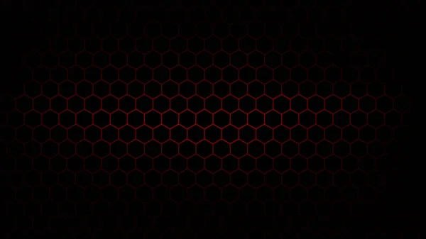 Fondo hexagonal negro oscuro con luz de destello roja — Vector de stock