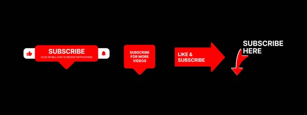 Redes Sociales Suscribir Tercer Conjunto Inferior. Señales rojas para la plataforma de vídeo — Archivo Imágenes Vectoriales