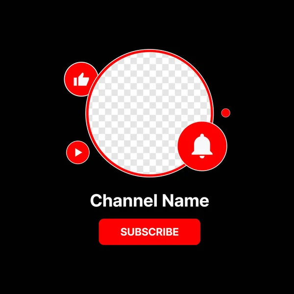 Interfaccia icona profilo social media. Abbonati Pulsante. Nome del canale. Segnaposto trasparente. Metti la tua foto sotto lo sfondo — Vettoriale Stock