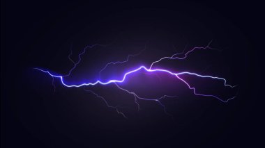 Bright Dynamic Lightning on Dark Sky. Realistic Natural Special Effect