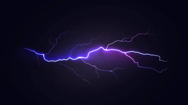 Bright Dynamic Lightning on Dark Sky. Realistic Natural Special Effect — Stock vektor