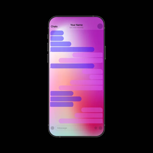 Interface Mensageiro Colorido Gradiente no Smartphone. Aplicativo de mensagens de texto móvel UI realista — Vetor de Stock