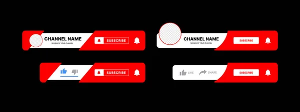 Набір кнопок Youtube. Youtube нижня третя. Назва каналу Youtube. Підписатися — стоковий вектор