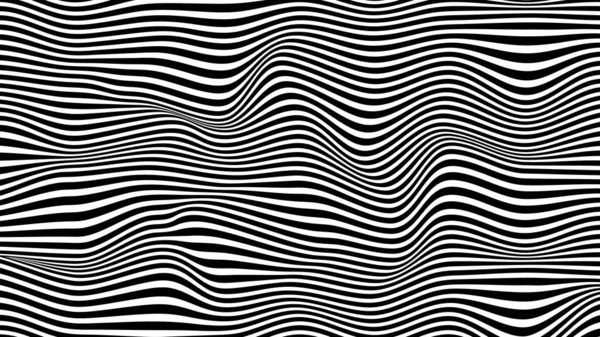 Illusion optique pliée. Texture linéaire monochrome ondulée. Fond rayé ondulé — Image vectorielle