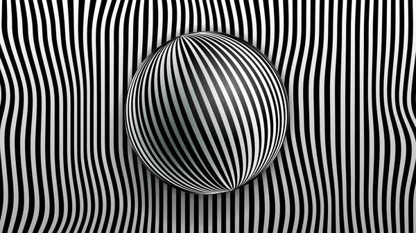 Sphère rotative de rayures zébrées noires et blanches. Fond d'illusion optique — Image vectorielle