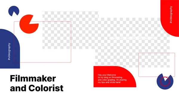 Banner orizzontale modificabile per filmmaker e Colorist Channel sulla piattaforma video con un punto per mettere i contenuti in background — Vettoriale Stock