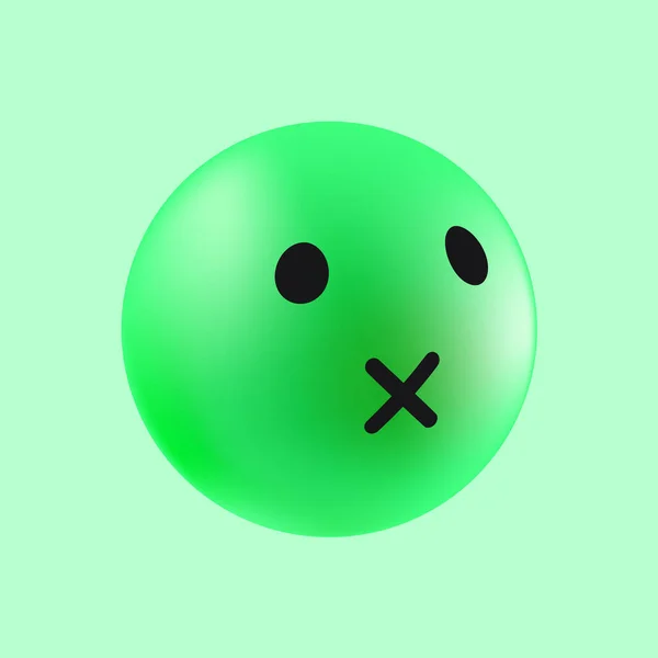 Expresión facial verde. Emoticono de boca cruzada. Elemento aislado 3d — Archivo Imágenes Vectoriales