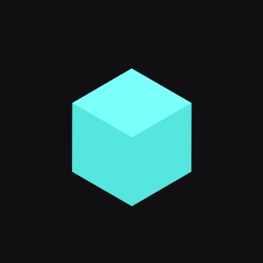 Siyah Arkaplanda Turkuaz 3D Küp. Basit Seçkin İzole Edilmiş Element