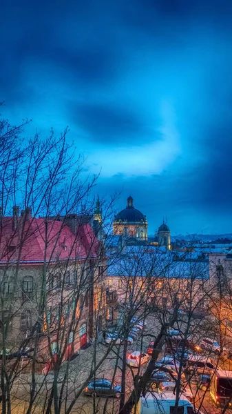 Natt Lviv Gamla Stan Arkitektur Julen Semester Gamla Stan Arkitektur — Stockfoto