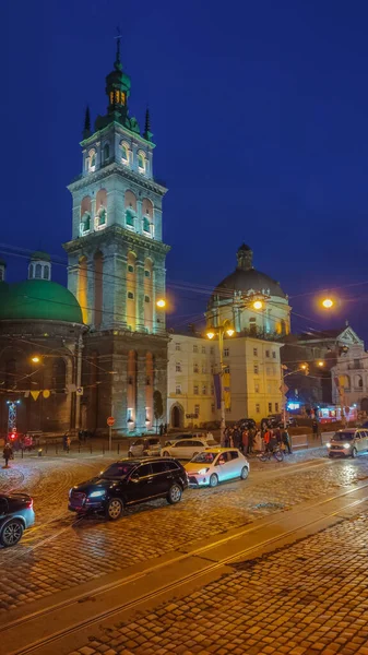 Noche Lviv Arquitectura Ciudad Vieja Las Vacaciones Navidad Arquitectura Ciudad —  Fotos de Stock