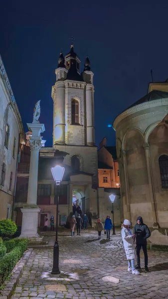 Нічний Львівський Старий Міський Архітектор Різдвяних Канікулах Стара Міська Архітектура — стокове фото