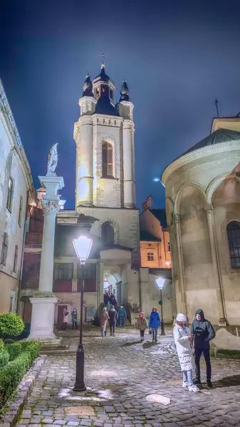 Natt Lviv Gamla Stan Arkitektur Julen Semester Gamla Stan Arkitektur — Stockfoto