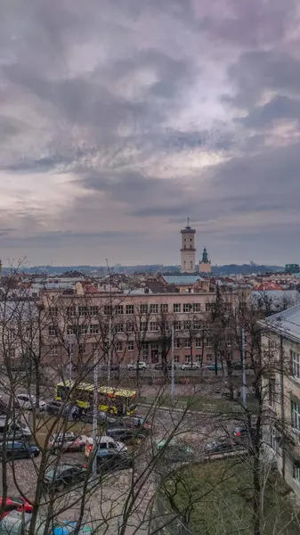 Notte Lviv Architettura Della Città Vecchia Durante Vacanze Natale Architettura — Foto Stock