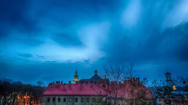 Noc Lvov Staré Městské Architektury Vánočních Svátcích Staré Město Architektura — Stock fotografie