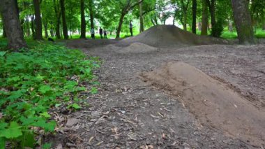 Bahar parkında bisiklet süren amatör bir binici.