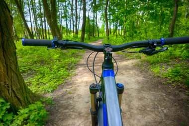 Bahar parkında bisiklet süren amatör bir binici.