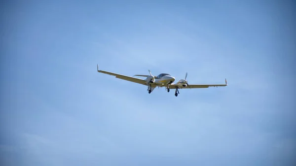 Airplane landing on the airport. Perfect view on the airplane with different high.